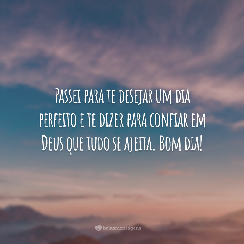 Passei para te desejar um dia perfeito e te dizer para confiar em Deus que tudo se ajeita. Bom dia!