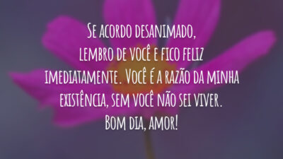 Se acordo desanimado, lembro de você e fico feliz imediatamente. Você é a razão da minha existência, sem você não sei viver. Bom dia, amor!