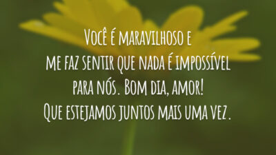 Você é maravilhoso e me faz sentir que nada é impossível para nós. Bom dia, amor! Que estejamos juntos mais uma vez.
