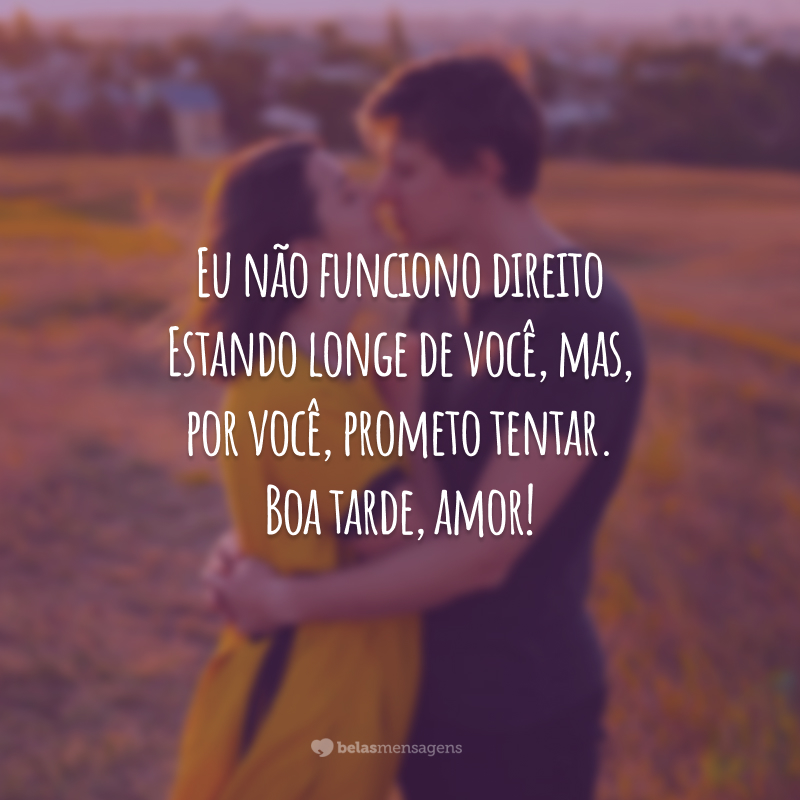 Eu não funciono direito estando longe de você, mas, por você, prometo tentar. Boa tarde, amor!