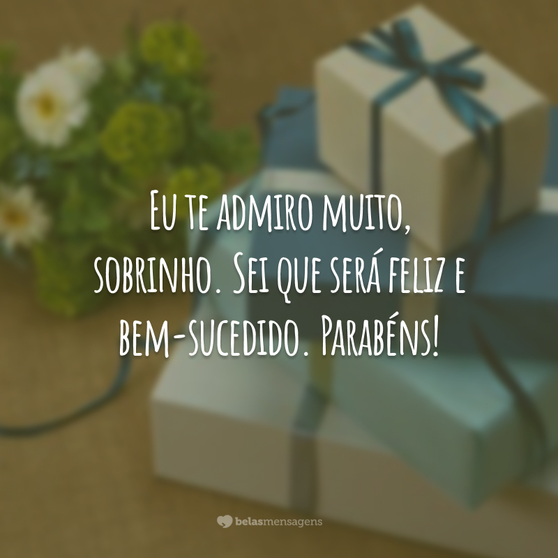 Eu te admiro muito, sobrinho. Sei que será feliz e bem-sucedido. Parabéns!