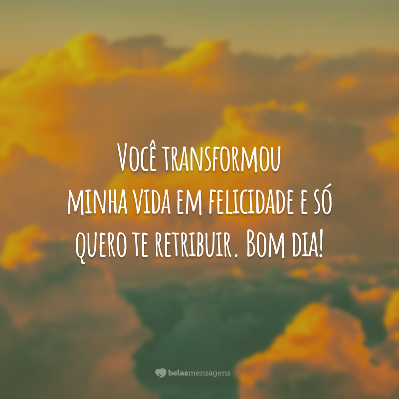 Você transformou minha vida em felicidade e só quero te retribuir. Bom dia!