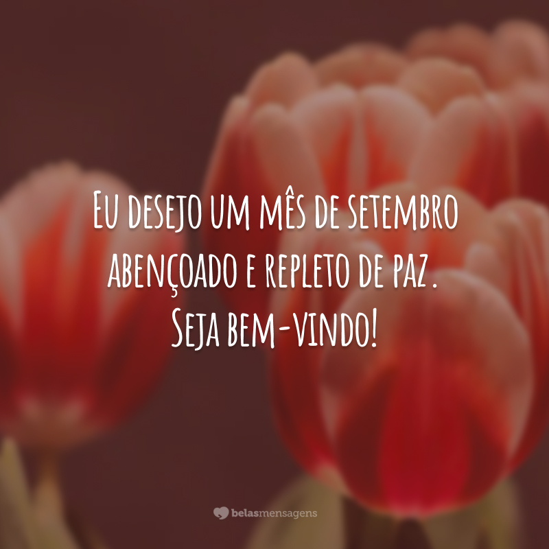 Eu desejo um mês de setembro abençoado e repleto de paz. Seja bem-vindo!