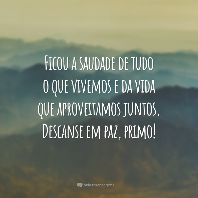 Ficou a saudade de tudo o que vivemos e da vida que aproveitamos juntos. Descanse em paz, primo!