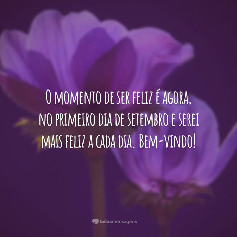 O momento de ser feliz é agora, no primeiro dia de setembro e serei mais feliz a cada dia. Bem-vindo!