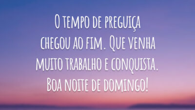 O tempo de preguiça chegou ao fim. Que venha muito trabalho e conquista. Boa noite de domingo!