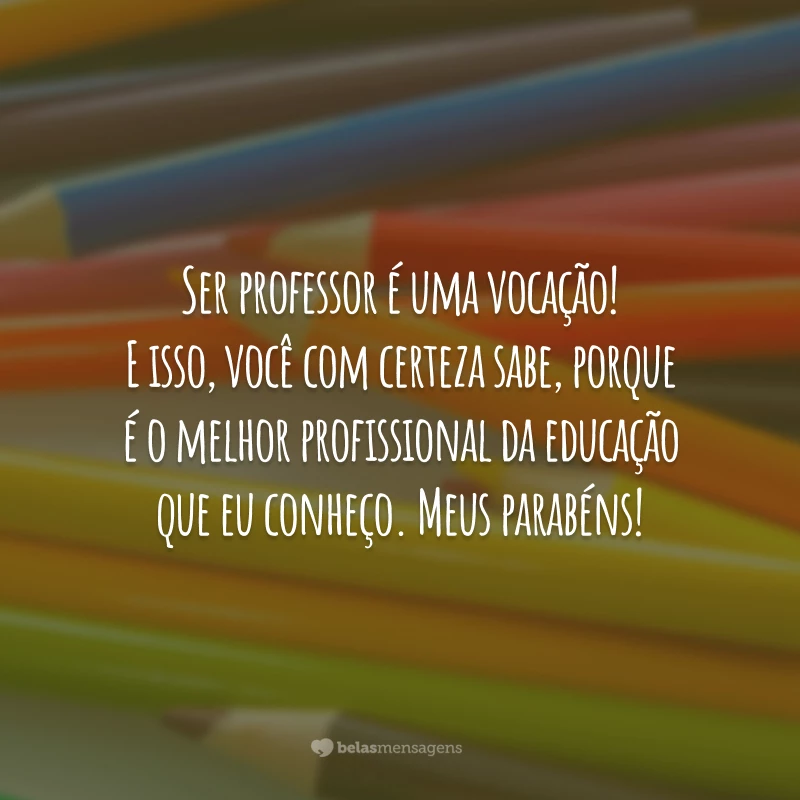 Ser professor é uma vocação! E isso, você com certeza sabe, porque é o melhor profissional da educação que eu conheço. Meus parabéns!