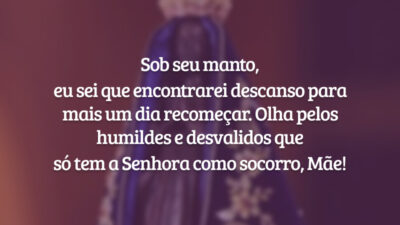 Sob seu manto, eu sei que encontrarei descanso para mais um dia recomeçar. Olha pelos humildes e desvalidos que só tem a Senhora como socorro, Mãe!