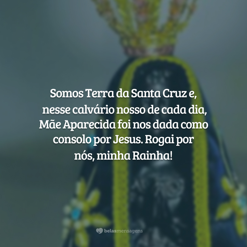 Somos Terra da Santa Cruz e, nesse calvário nosso de cada dia, Mãe Aparecida foi nos dada como consolo por Jesus. Rogai por nós, minha Rainha!