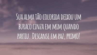 Sua alma tão colorida deixou um buraco cinza em mim quando partiu. Descanse em paz, primo!