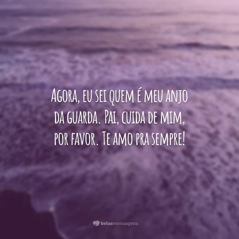 Agora, eu sei quem é meu anjo da guarda. Pai, cuida de mim, por favor. Te amo pra sempre!