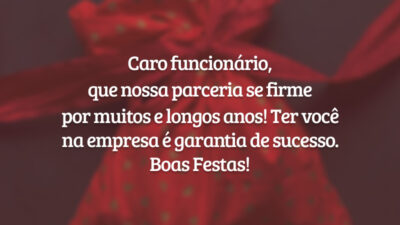 Caro funcionário, que nossa parceria se firme por muitos e longos anos! Ter você na empresa é garantia de sucesso. Boas Festas!