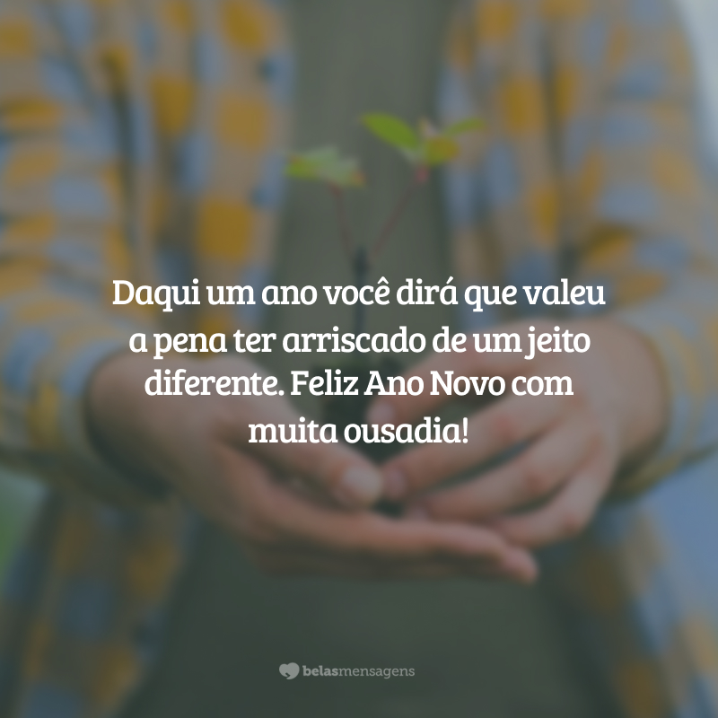 Daqui um ano você dirá que valeu a pena ter arriscado de um jeito diferente. Feliz Ano Novo com muita ousadia!