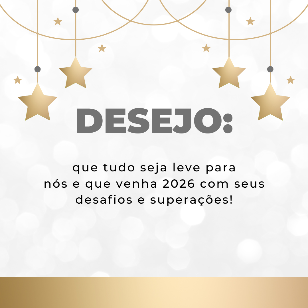 Desejo: que tudo seja leve para nós e que venha 2026 com seus desafios e superações!