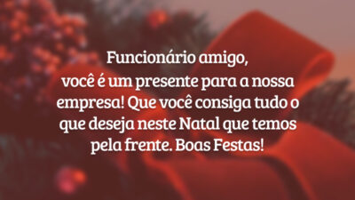 Funcionário amigo, você é um presente para a nossa empresa! Que você consiga tudo o que deseja neste Natal que temos pela frente. Boas Festas!