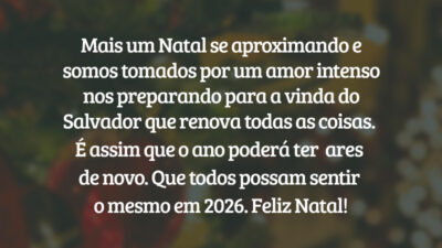 Mais um Natal se aproximando e somos tomados por um amor intenso nos preparando para a vinda do Salvador que renova todas as coisas. É assim que o ano poderá ter  ares de novo. Que todos possam sentir o mesmo em 2026. Feliz Natal!