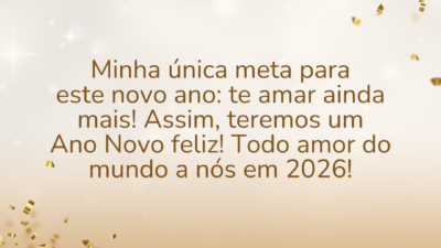 Minha única meta para este novo ano: te amar ainda mais! Assim, teremos um Ano Novo feliz! Todo amor do mundo a nós em 2026!