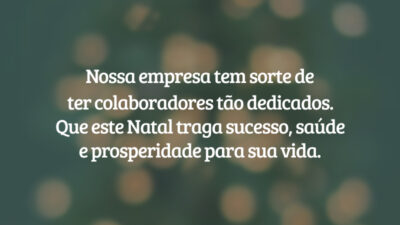 Nossa empresa tem sorte de ter colaboradores tão dedicados. Que este Natal traga sucesso, saúde e prosperidade para sua vida.
