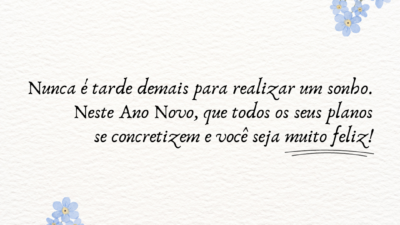 Nunca é tarde para ser aquilo que você sempre sonhou. Neste Ano Novo, que todos os seus planos se realizem!