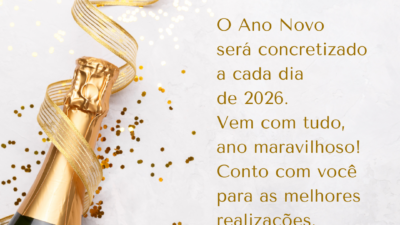 O Ano Novo será concretizado a cada dia de 2026. Vem com tudo, ano maravilhoso! Conto com você para as melhores realizações.