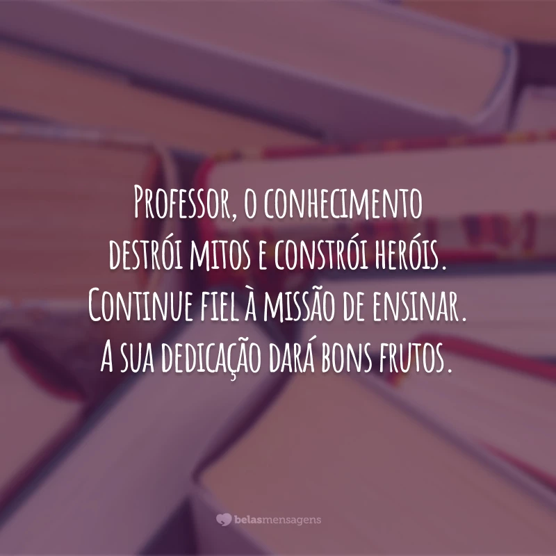 Professor, o conhecimento destrói mitos e constrói heróis. Continue fiel à missão de ensinar. A sua dedicação dará bons frutos.