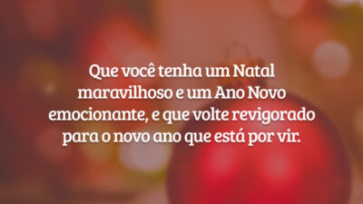 Que você tenha um Natal maravilhoso e um Ano Novo emocionante, e que volte revigorado para o novo ano que está por vir.