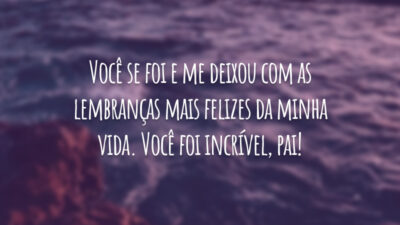 Você se foi e me deixou com as lembranças mais felizes da minha vida. Você foi incrível, pai!