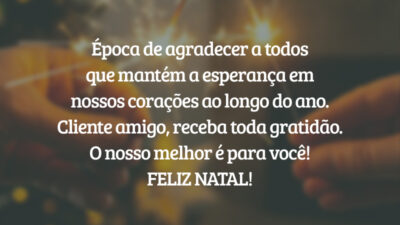 Época de agradecer a todos que mantém a esperança em nossos corações ao longo do ano. Aos nossos clientes, receba nossa gratidão. O nosso melhor é para você! Feliz Natal!