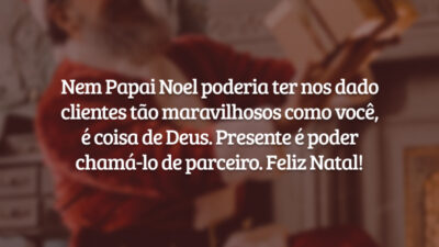 Nem Papai Noel poderia ter nos dado clientes tão maravilhosos como você, é coisa de Deus. Presente é poder chamá-lo de parceiro. Feliz Natal!