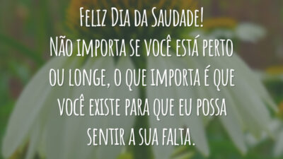 Feliz Dia da Saudade! Não importa se você está perto ou longe, o que importa é que você existe para que eu possa sentir a sua falta.