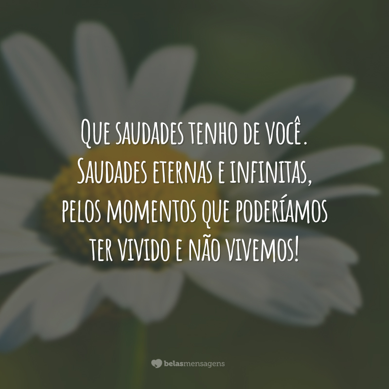 Que saudades tenho de você. Saudades eternas e infinitas, pelos momentos que poderíamos ter vivido e não vivemos!