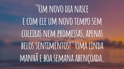 "Um novo dia nasce e com ele um novo tempo sem coleiras nem promessas, apenas belos sentimentos!" Uma linda manhã e boa semana abençoada.