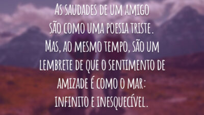 As saudades de um amigo são como uma poesia triste. Mas, ao mesmo tempo, são um lembrete de que o sentimento de amizade é como o mar: infinito e inesquecível.