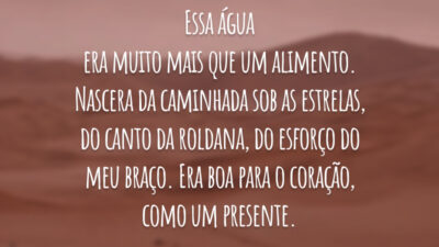 Essa água era muito mais que um alimento. Nascera da caminhada sob as estrelas, do canto da roldana, do esforço do meu braço. Era boa para o coração, como um presente.