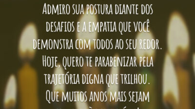 Tio, desde criança, sou seu fã! Admiro sua postura diante dos desafios e a empatia que você demonstra com todos ao seu redor. Hoje, quero te parabenizar pela trajetória digna que trilhou. Que muitos anos mais sejam somados à sua história!
