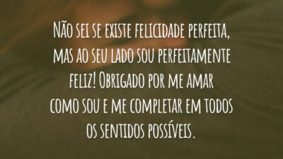 Não sei se existe felicidade perfeita, mas ao seu lado sou perfeitamente feliz! Obrigado por me amar como sou e me completar em todos os sentidos possíveis.