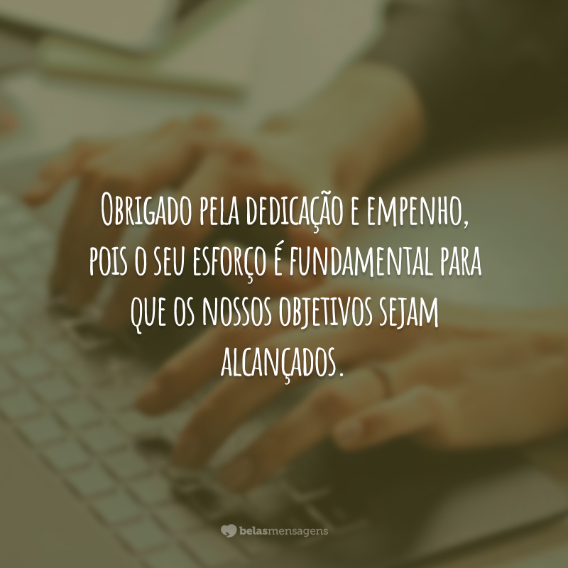 Obrigado pela dedicação e empenho, pois o seu esforço é fundamental para que os nossos objetivos sejam alcançados.