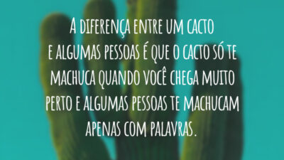 A diferença entre um cacto e algumas pessoas é que o cacto só te machuca quando você chega muito perto e algumas pessoas te machucam apenas com palavras.