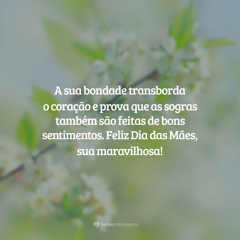 A sua bondade transborda o coração e prova que as sogras também são feitas de bons sentimentos. Feliz Dia das Mães, sua maravilhosa!