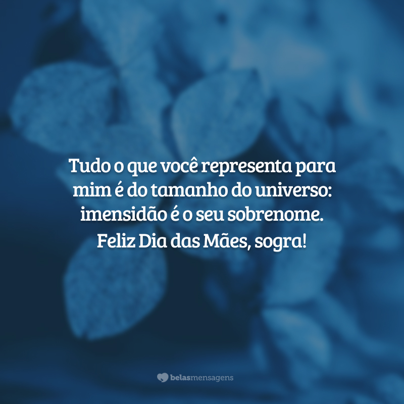 Tudo o que você representa para mim é do tamanho do universo: imensidão é o seu sobrenome. Feliz Dia das Mães, sogra!