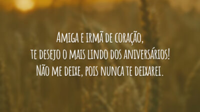 Amiga e irmã de coração, te desejo o mais lindo dos aniversários! Não me deixe, pois nunca te deixarei.