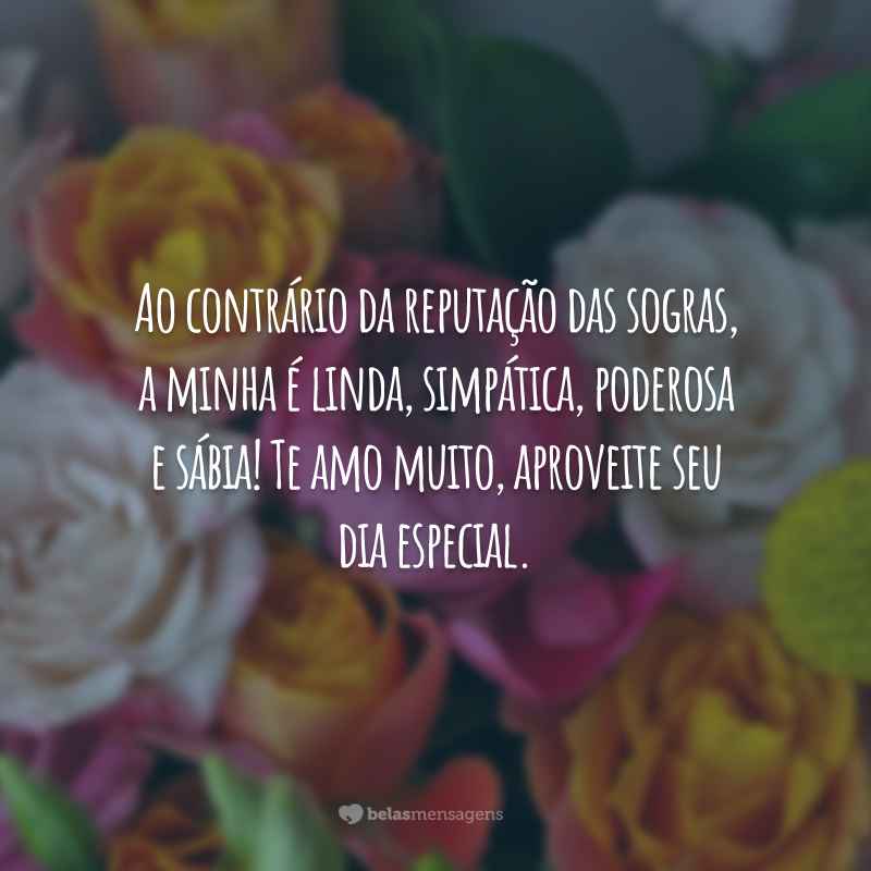 Ao contrário da reputação das sogras, a minha é linda, simpática, poderosa e sábia! Te amo muito, aproveite seu dia especial.