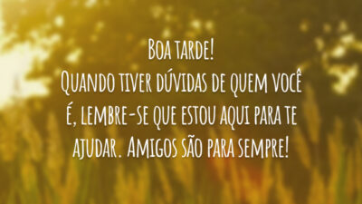 Boa tarde! Quando tiver dúvidas de quem você é, lembre-se que estou aqui para te ajudar. Amigos são para sempre!