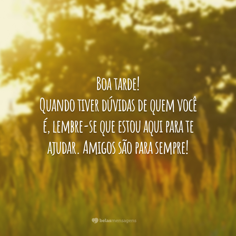 Boa tarde! Quando tiver dúvidas de quem você é, lembre-se que estou aqui para te ajudar. Amigos são para sempre!