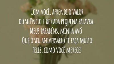 Com você, aprendi o valor do silêncio e de cada pequena palavra. Meus parabéns, minha avó. Que o seu aniversário te faça muito feliz, como você merece!