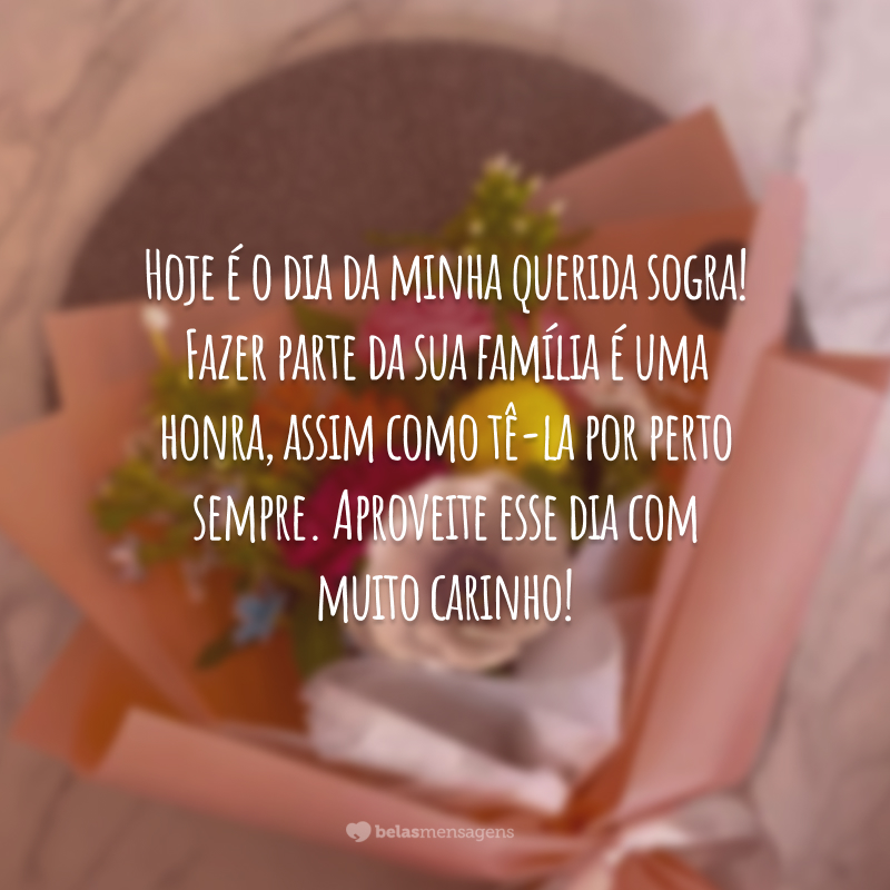 Hoje é o dia da minha querida sogra! Fazer parte da sua família é uma honra, assim como tê-la por perto sempre. Aproveite esse dia com muito carinho!