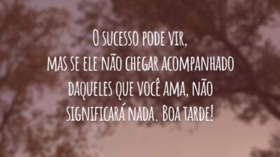 O sucesso pode vir, mas se ele não chegar acompanhado daqueles que você ama, não significará nada. Boa tarde!