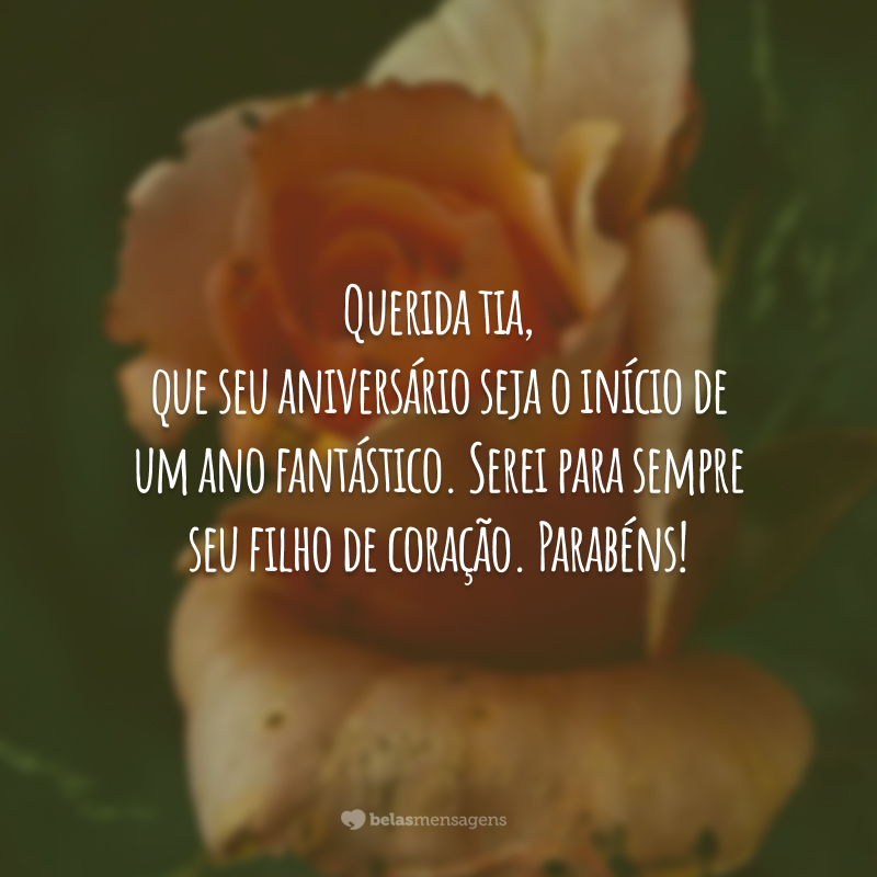 Querida tia, que seu aniversário seja o início de um ano fantástico. Serei para sempre seu filho de coração. Parabéns!