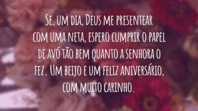 Se, um dia, Deus me presentear com uma neta, espero cumprir o papel de avó tão bem quanto a senhora o fez. Um beijo e um feliz aniversário, com muito carinho.