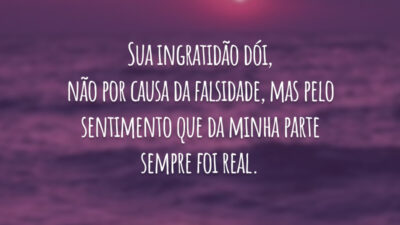 Sua ingratidão dói, não por causa da falsidade, mas pelo sentimento que da minha parte sempre foi real.